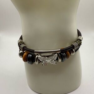 Vintage Butterfly PU Leather Stainless Steel Buckle Bracelet Men Women